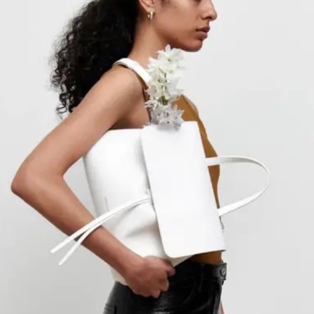 Mansur Gavriel White Lady Bag Leather and Suede Crossbody Snake Embossed